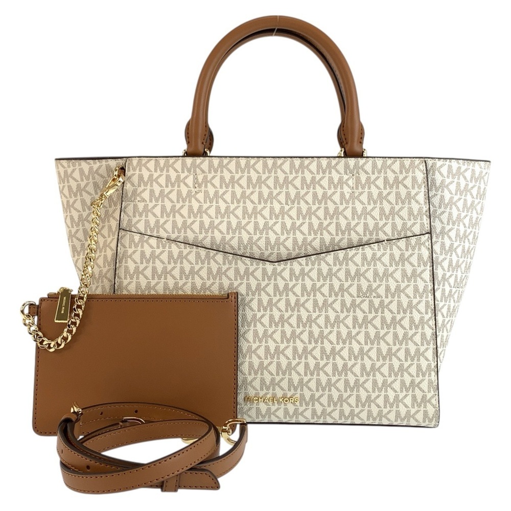 Michael Kors Satchel Medium Ivory Gray Gold Hardware Shoulder Bag/Handbag 2-w...